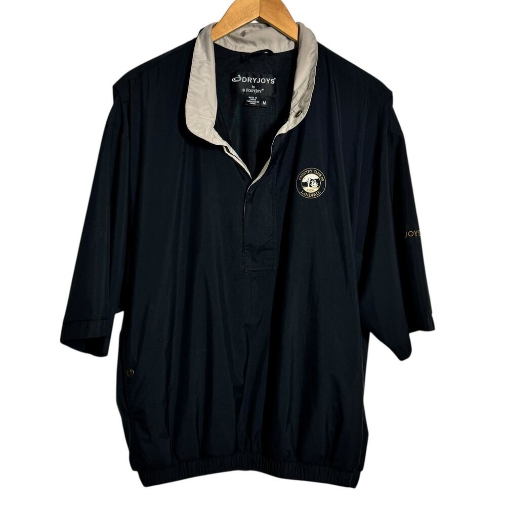 FootJoy DryJoys Wateproof Pull Over Quarter Zip Jacket Men M Black Short Sleeve